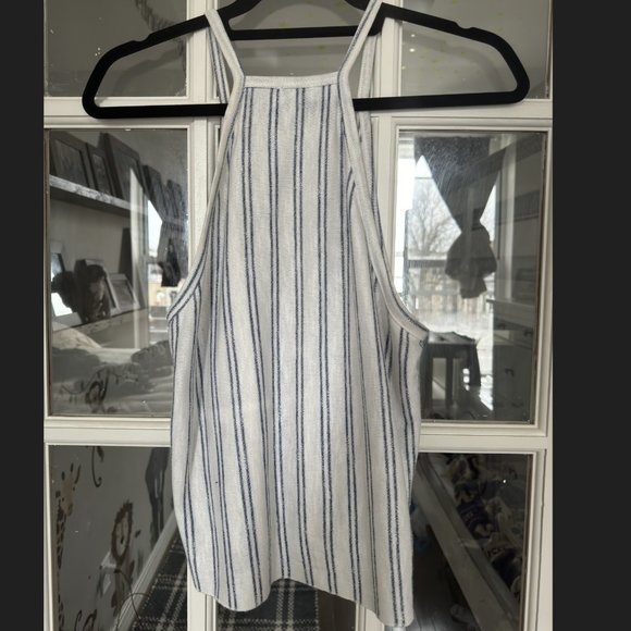 Tobi Tank Top Halter Neckline - Blue White Striped - Large - Picture 4 of 5